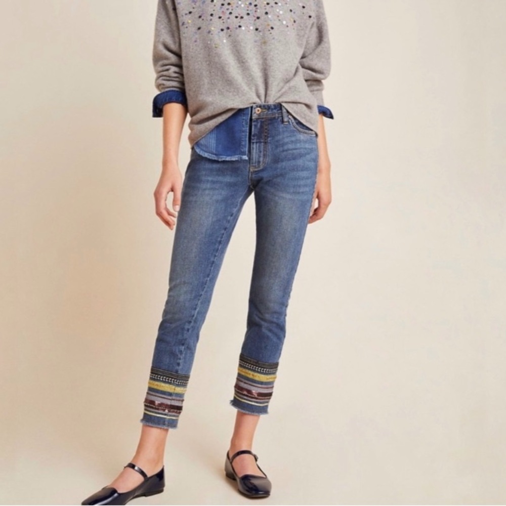 Anthropologie Pilcro and the Letterpress Jeans Beaded Boho Embroidery Size 26